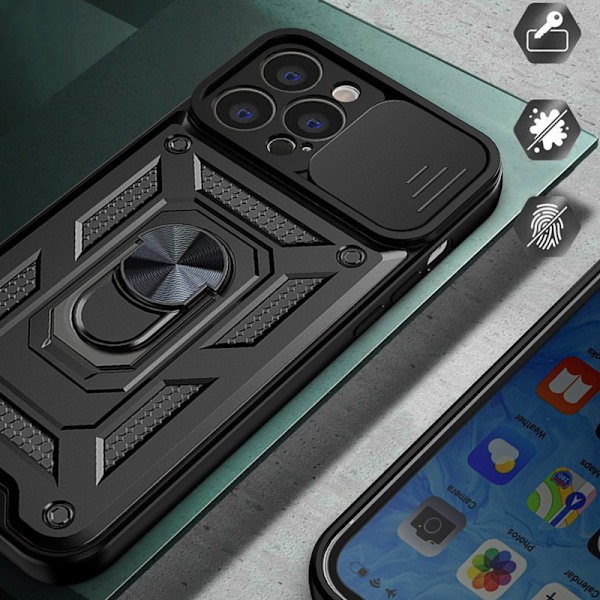 Hybrid Armor Camshield Case Vivo Y16 / Vivo Y02s pansret deksel med kameradeksel svart