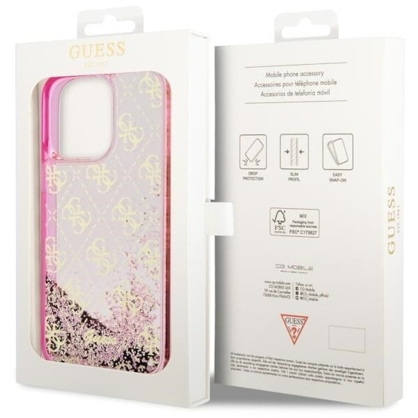 Guess GUHCP14LLC4PSGP deksel til iPhone 14 Pro - rosa Liquid Glitter 4G Transculent