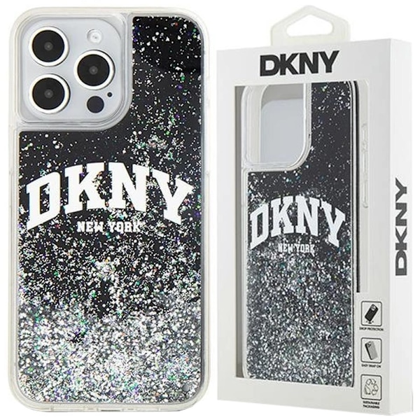 DKNY Liquid Glitter Big Logo beskyttelsesdeksel til iPhone 14 Pro - svart