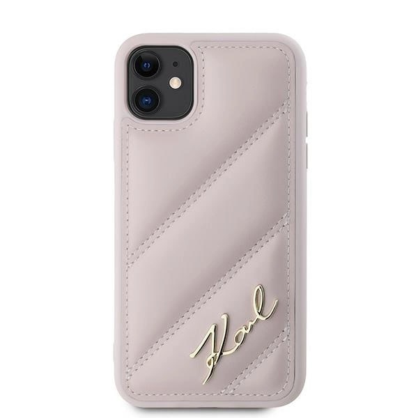 KARL LAGERFELD DIAGONAL QUILTED SCRIPT COVER TIL IPHONE 11 / XR - PINK