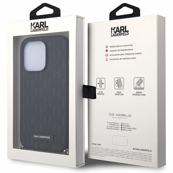 Karl Lagerfeld Saffiano Monogram Chain KLHCP14XSACKLHPK Deksel til iPhone 14 Pro Max - Svart