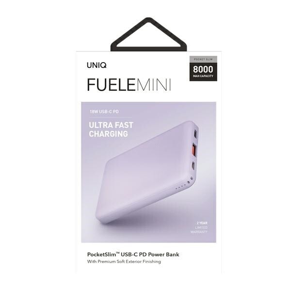 UNIQ Powerbank Fuel mini 8000mAh USB-C 18W PD Snabbladdning lavendel/lavendel