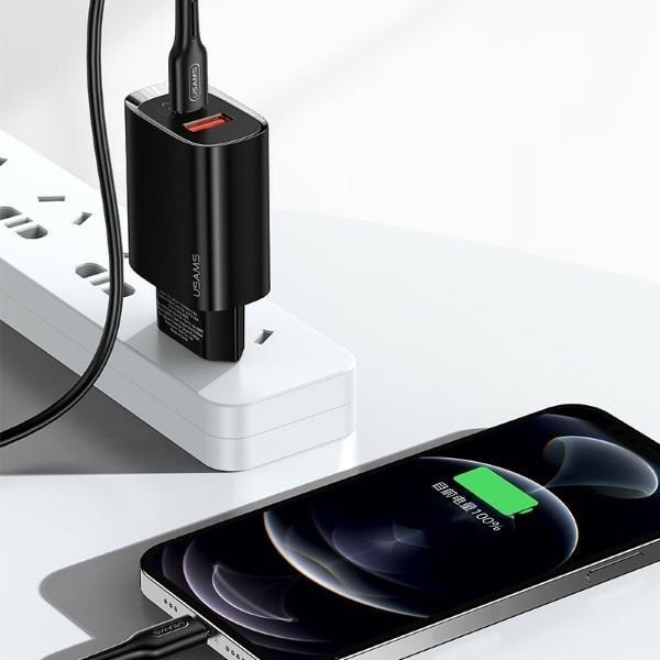 USAMS Lad. nätverk. 1xUSB-C+1xUSB T35 20W (endast huvud) PD3.0 +QC3.0 Snabbladdning svart/svart CC121TC02 (US-CC121)