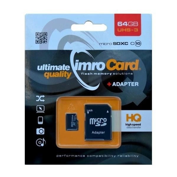 64GB Imro+ adp 10C UHS-3 microSDXC minneskort