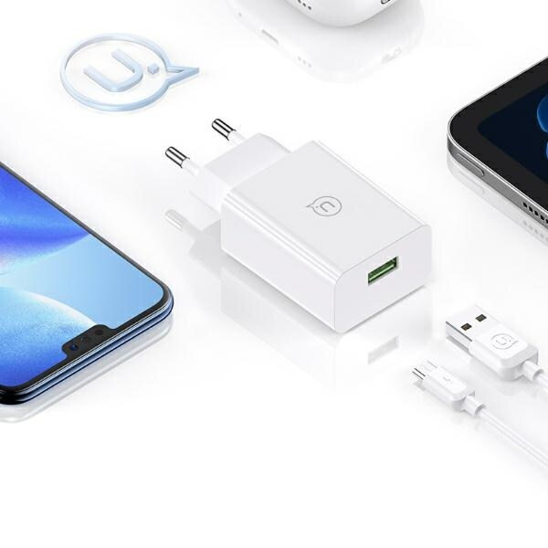 USAMS Lad. nätverk. 18W + Micro/USB-A-kabel 1m Snabbladdning vit/vit serie SC SCXLTZ01