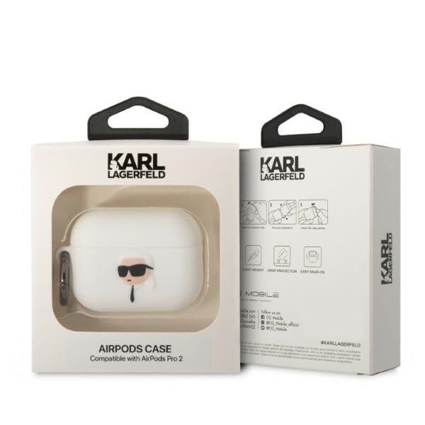 Karl Lagerfeld KLAP2RUNIKH-deksel for AirPods Pro 2-deksel - hvit Silikon Karl Head 3D