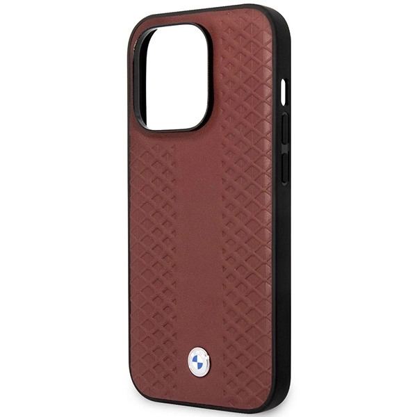 BMW LÆDER DIAMOND PATTERN MAGSAFE ETUI TIL IPHONE 14 PRO - BORDEAUX
