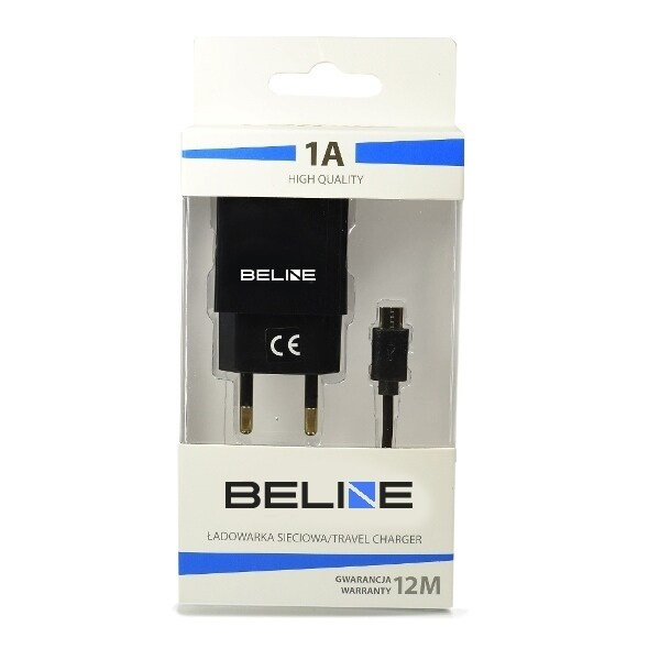 Beline Ład. nätverk. 1xUSB + microUSB 1A svart/svart