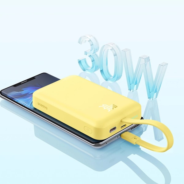 Baseus Magnetic Mini MagSafe 10000mAh 30W strømforsyning med innebygd USB-C-kabel - gul + Baseus Simple Series USB-C - USB-C 60W 0.3