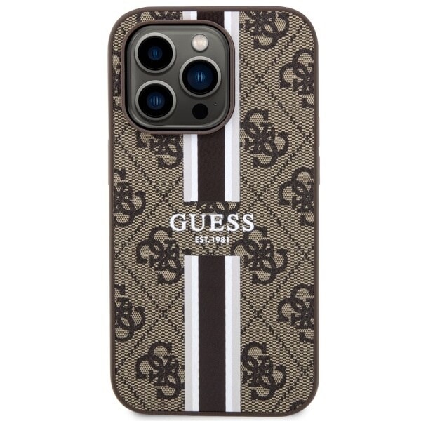 Guess GUHMP14LP4RPSW-deksel til iPhone 14 Pro - brun 4G Printed Stripes MagSafe