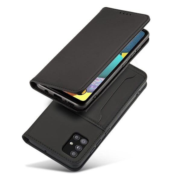 Magnetisk kortdeksel for Samsung Galaxy A12 5G kort lommebokbeskytter? stå svart