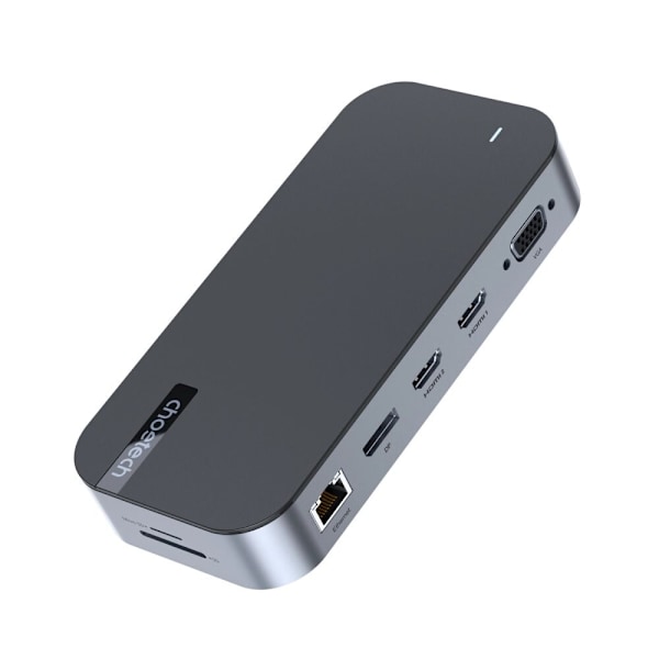 Choetech M52 USB-C HUB - USB-C PD/USB-C/USB-A/HDMI/VGA/DP/SD/TF/RJ45/AUX - grå