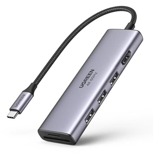 UGREEN 6IN1 MULTIFUNKTIONEL USB C-3XUSB/HDMI/SD OG TF-KORTLÆSER GRÅ