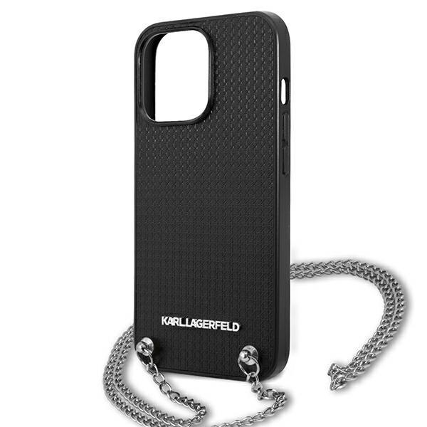 Karl Lagerfeld KLHCP13XPMK iPhone 13 Pro Max 6,7" hårdfodral svart/svart läderstruktur och kedja