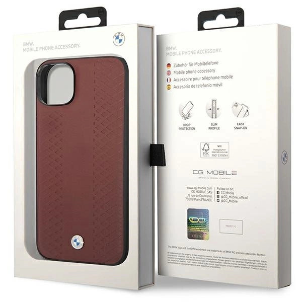 BMW LÆDER DIAMOND PATTERN COVER TIL IPHONE 14 - BORDEAUX