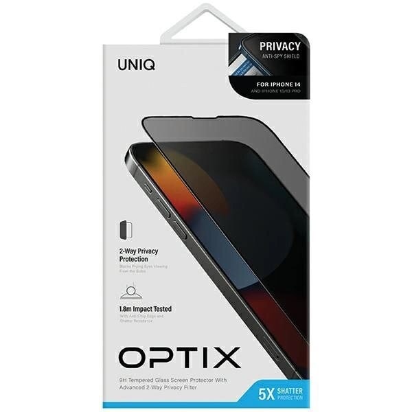 UNIQ Optix Privacy Tempered Glass for iPhone 14/13/13 Pro med applikator