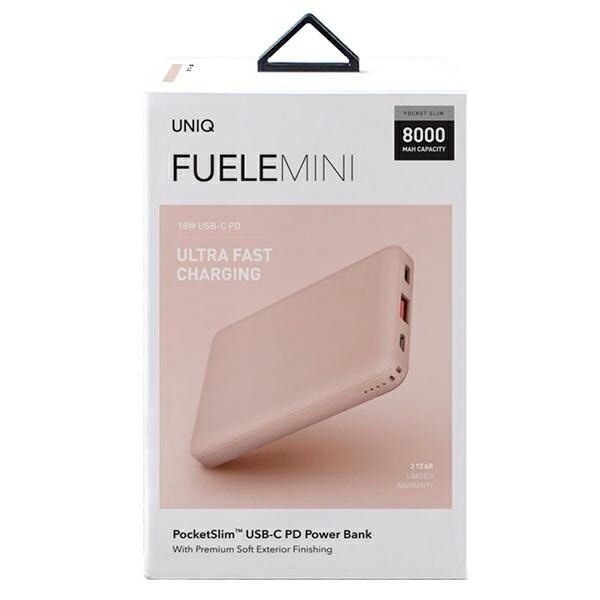 UNIQ Powerbank Fuel mini 8000mAh USB-C 18W PD Hurtiglading rosa/rosa