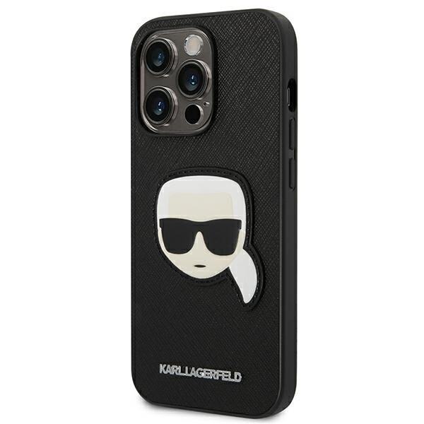 KARL LAGERFELD SAFFIANO KARL'S HEAD PATCH COVER TIL IPHONE 14 PRO - SORT