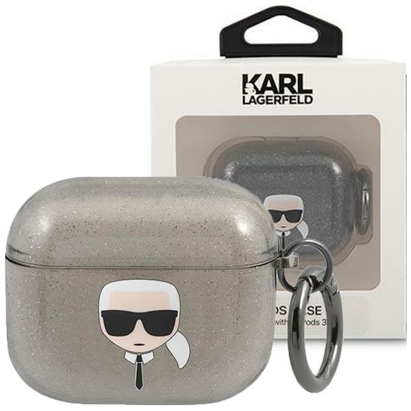 KARL LAGERFELD GLITTER KARL'S HEAD ETUI TIL AIRPODS 3 - SORT