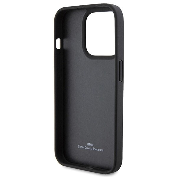 BMW Leather Hot Stamp-deksel til iPhone 15 Pro Max - svart