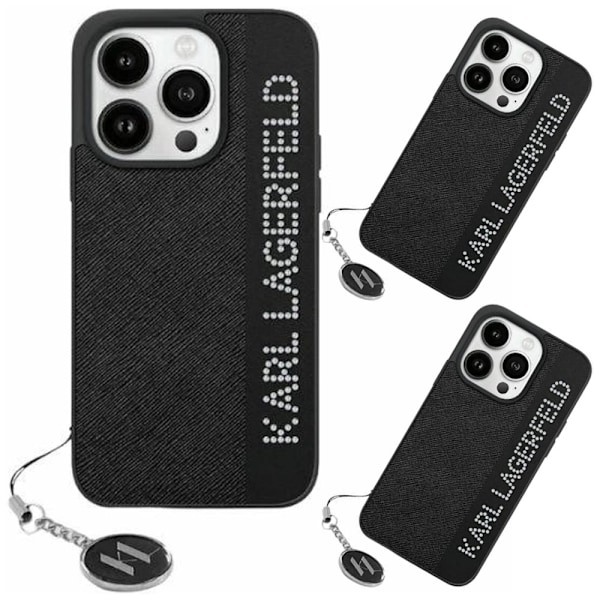 KARL LAGERFELD SAFFIANO RHINESTONES & CHARM ETUI TIL IPHONE 15 PRO MAX - SORT