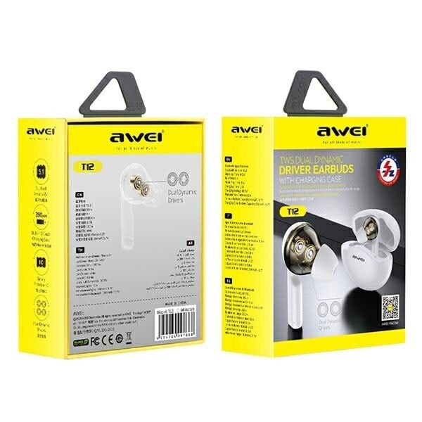 AWEI T12 TWS Bluetooth sporthörlurar vit/vit
