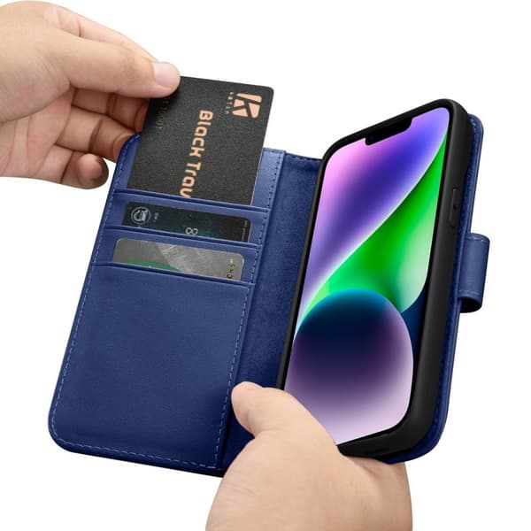 ICARER CASE CASE LÆDERCOVER TIL IPHONE 14 PLUS BLÅ