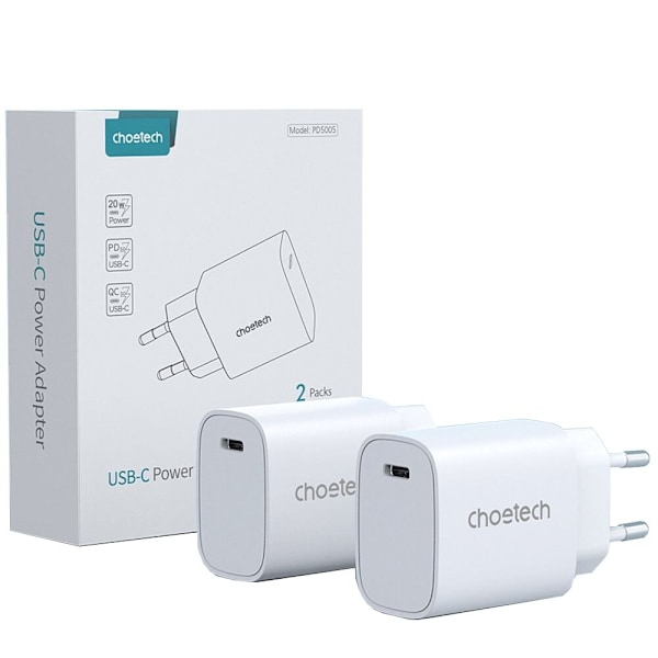 Choetech Q5004 20W PD nettverksladersett for iPhone 12/13 hvit (2 stk)