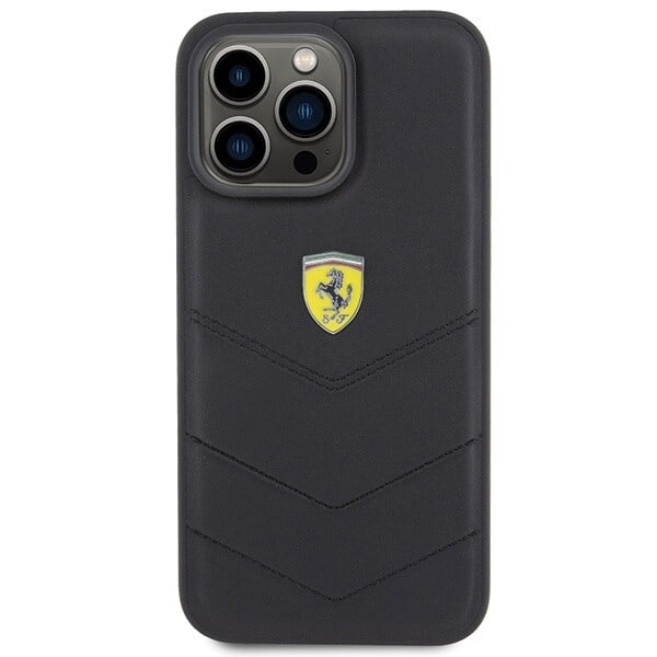 Ferrari Quilted Metal Logo Deksel til iPhone 15 Pro Max - Svart