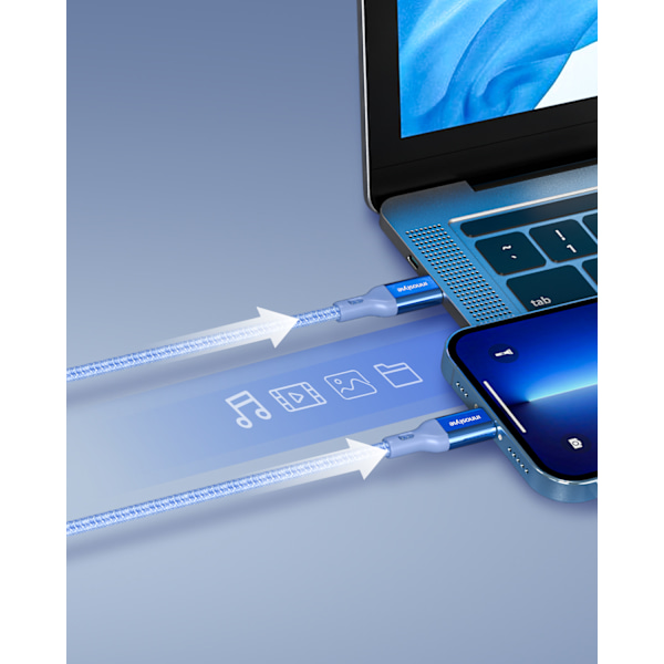 INNOSTYLE POWERFLEX USB-C LIGHTNING MFI SNABBLADDNINGSKABEL FÖR IPHONE KEVLAR 2M BLÅ