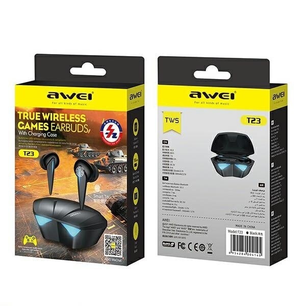 AWEI Bluetooth 5.0 T23 TWS hörlurar + gaming dockningsstation svart/svart