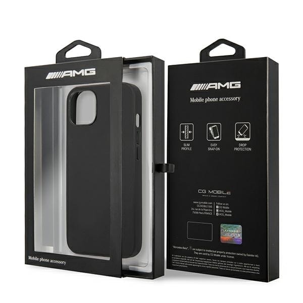 AMG AMHCP14SDOLBK iPhone 14/15/13 6,1" svart/svart hårdfodral Läder Hot Stamped