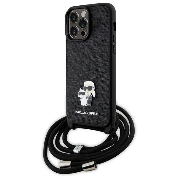 Karl Lagerfeld KLHCP14XSAKCPSK Deksel for iPhone 14 Pro Max 6.7 Hard Deksel - Svart Crossbody Saffiano Metal Pin Karl&Choupette