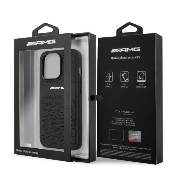 AMG AMHCP13XOSDBK iPhone 13 Pro Max 6,7" svart/svart hårdfodral Läder Curved Lines