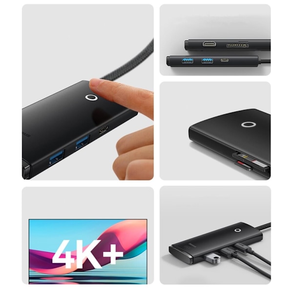 Baseus Lite Series Multifunksjon USB Type C Hub - 2 x USB 3.0 / USB Type C / HDMI 1.4 / SD/TF Svart (WKQX050001)