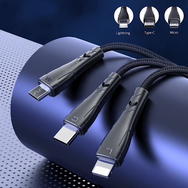 MCDODO 3IN1 USB-KABEL SNABBLADDNING USB-C LIGHTNING MICRO USB QC 3.0 1M