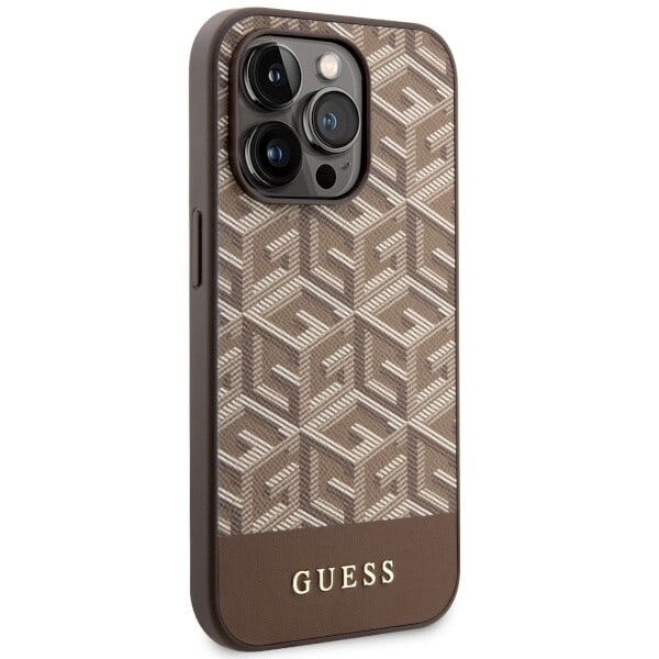 Guess GCube Stripes MagSafe GUHMP14LHGCFSEW-deksel til iPhone 14 Pro - brun