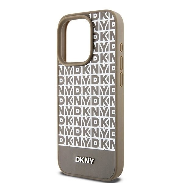 DKNY skinntrykt mønster metalllogo MagSafe-deksel til iPhone 15 Pro - Brun