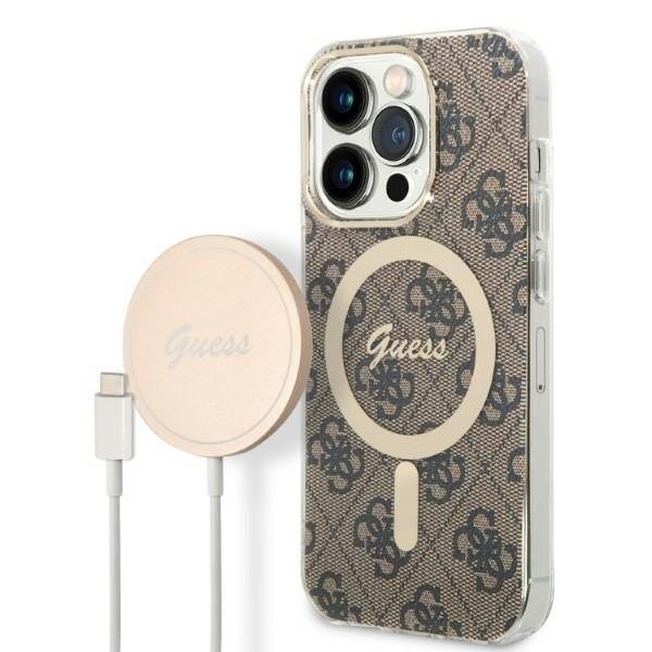 Sett Guess GUBPP14XH4EACSW Deksel+ Lader iPhone 14 Pro Max 6.7 brun/brunt hardt deksel 4G Print MagSafe