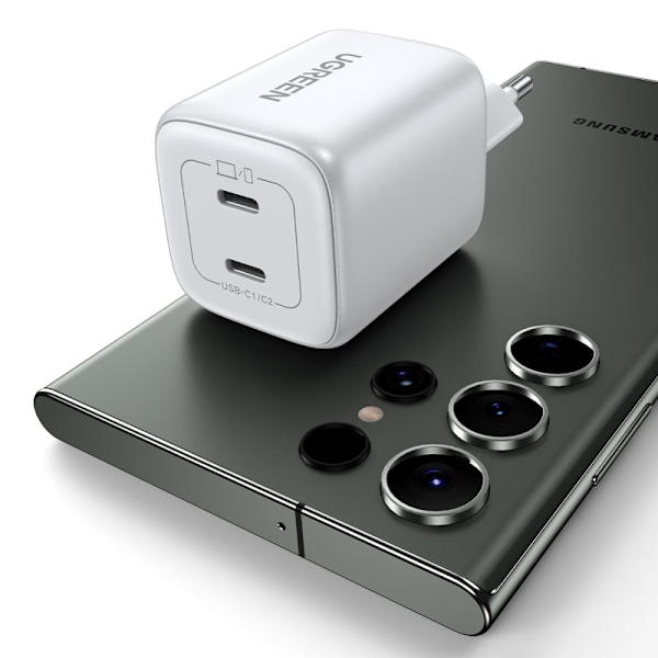 GaN hurtiglader 2 x USB-C 45W QC PD Ugreen CD294 - hvit
