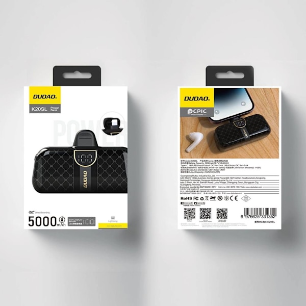 Dudao K20SL mini powerbank Lyn i form av en pose 5000mAh - svart