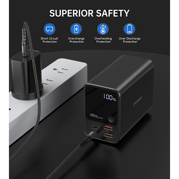 CHOETECH B635BK POWERBANK 2XUSB-A / 2XUSB-C 27000MAH - SORT