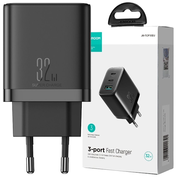 Joyroom JR-TCF10 hurtiglader 2x USB-C USB-A 32W - svart
