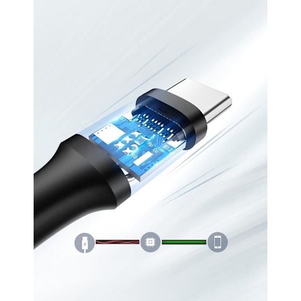 Ugrønn kabel USB - USB Type C 3A 3m svart (60826)
