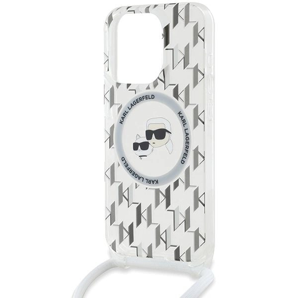 Karl Lagerfeld IML Crossbody Monogram Karl & Choupette Head MagSafe-deksel til iPhone 15 Pro Max - Gjennomsiktig