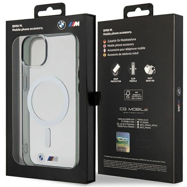 BMW SILVER RING MAGSAFE ETUI TIL IPHONE 14 PLUS - GENNEMSIGTIG