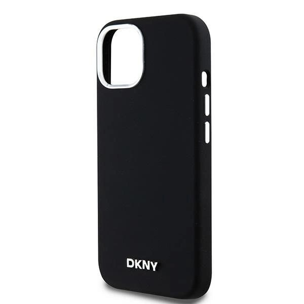 DKNY flytende silikon liten metalllogo MagSafe-deksel til iPhone 14/15/13 - Svart