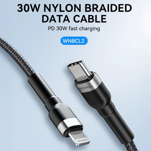 Wozinsky WNBCL2 Lightning / USB-C PD 30W kabel 2 m - svart