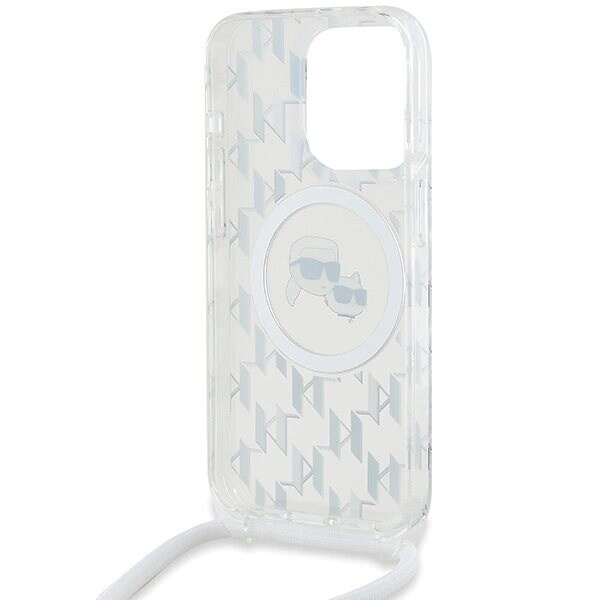 Karl Lagerfeld IML Crossbody Monogram Karl & Choupette Head MagSafe-deksel til iPhone 15 Pro Max - Gjennomsiktig