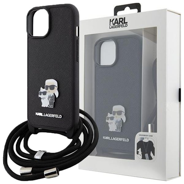 Karl Lagerfeld Crossbody Saffiano Metal Pin Karl & Choupette Beskyttelsesveske til iPhone 15 Pro - Svart
